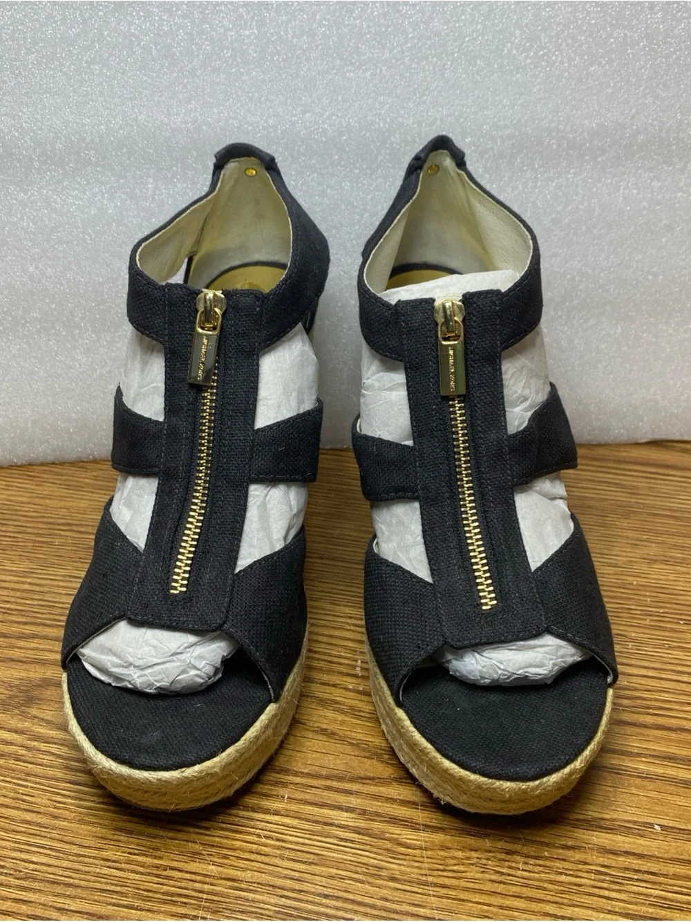 Michael Kors Women's Damita Canvas Espadrille Wedge Sandal Black Womens Size 9M